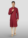 Men's Maroon Embroidered Kurta with Cream Pyjama