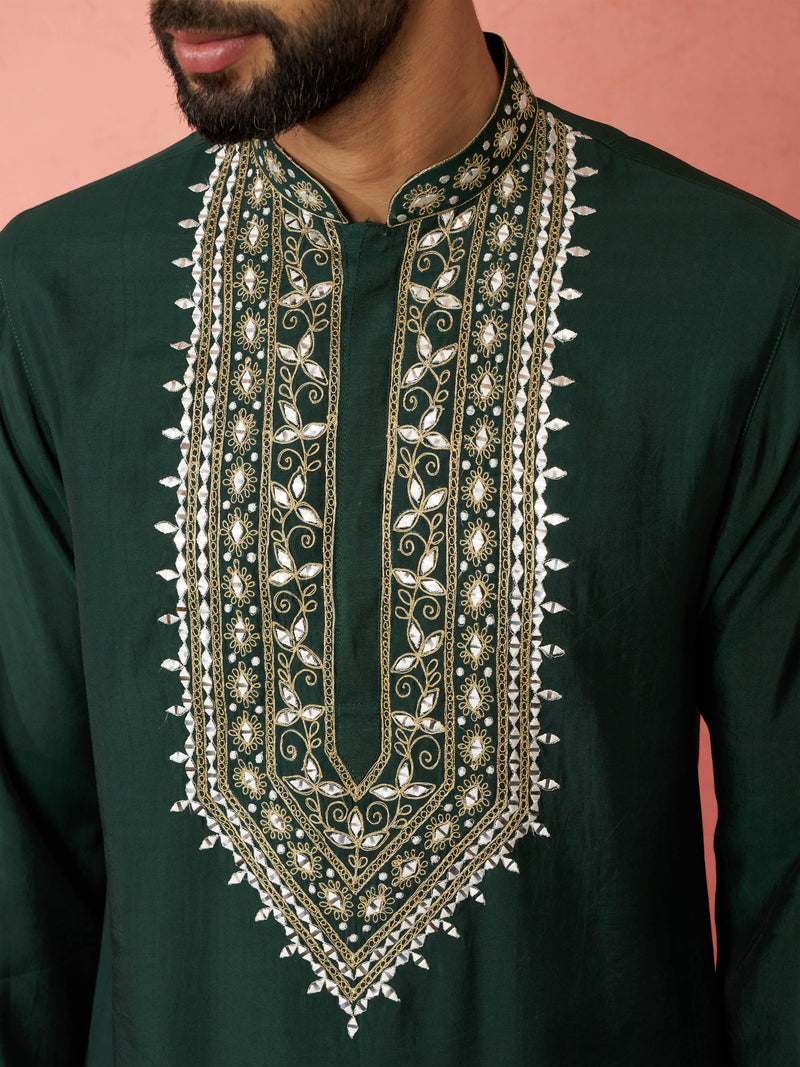 Men's Bottle Green Modal Chanderi Kurta
