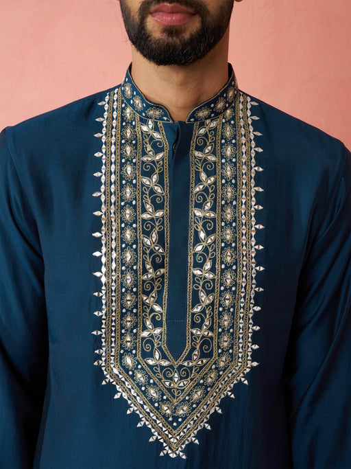 Men's Turquoise Green Modal Chanderi Kurta