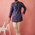 Men's Blue Digital Print Kurta with Cotton Lycra Pyjama Set