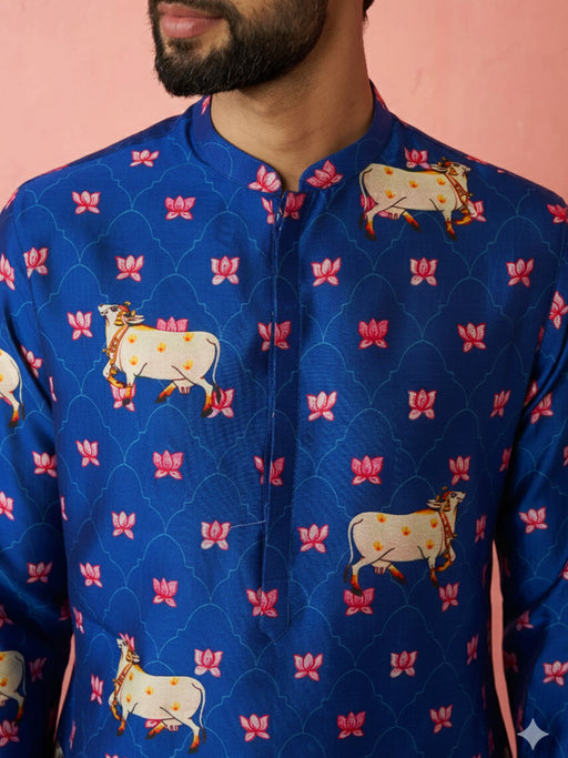Men's Rayon Full Slevee Blue Kurta