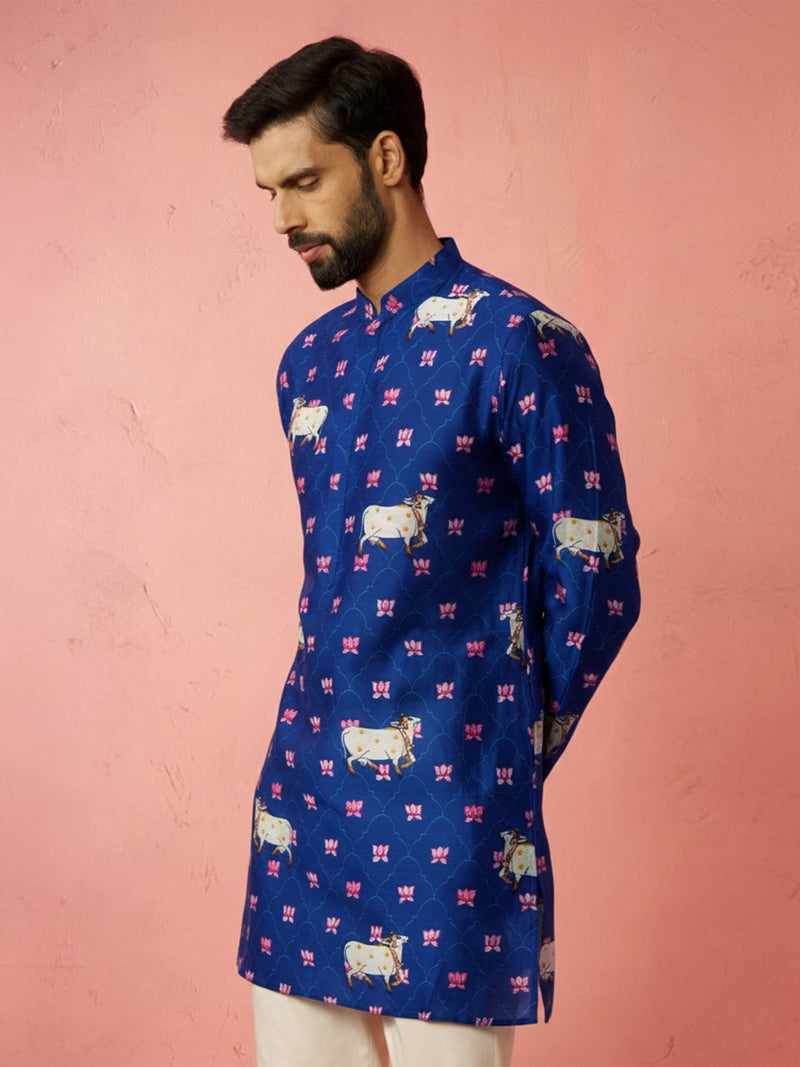 Men's Rayon Full Slevee Blue Kurta
