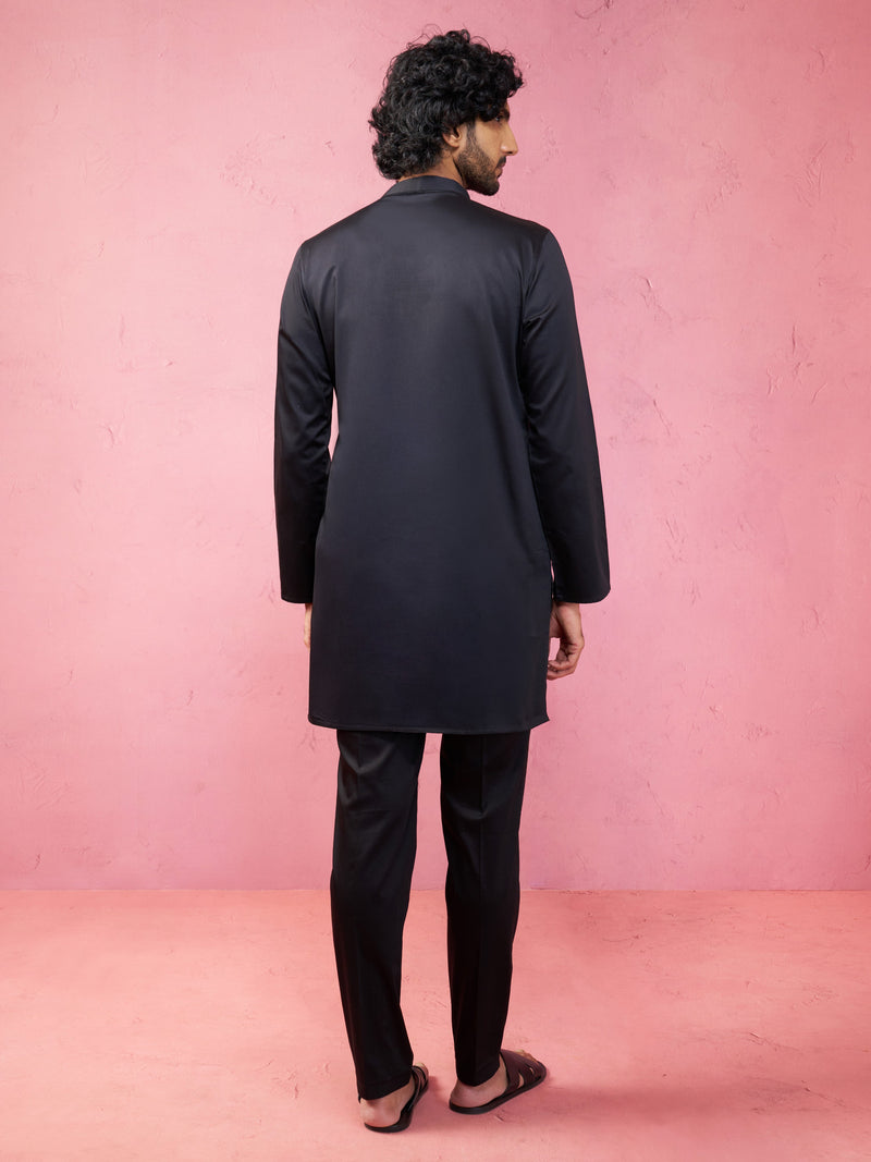 Men's Black Fine Satin Kurta Set with Matching Pant