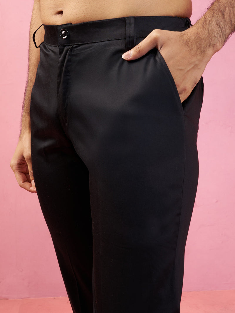 Men's Black Fine Satin Kurta Set with Matching Pant