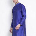 VASTRAMAY Men's Blue Cotton Silk Blend Kurta