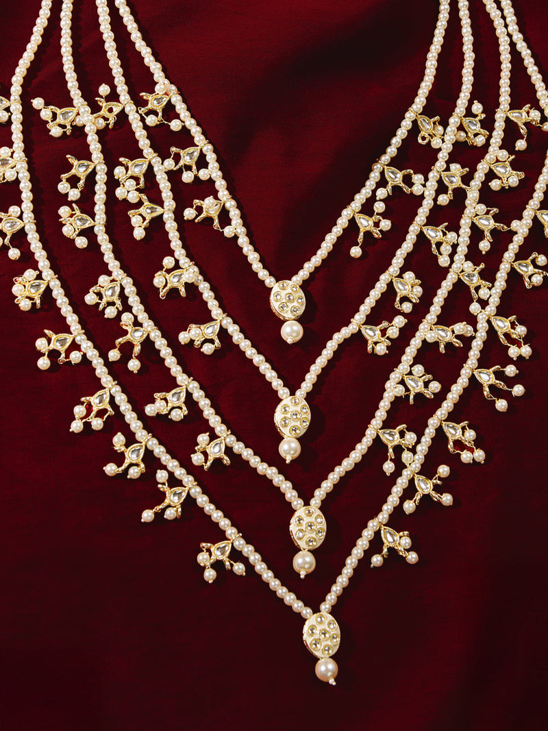 Traditional Men's Wedding Necklace - Cream Gold Layered Pearl Design