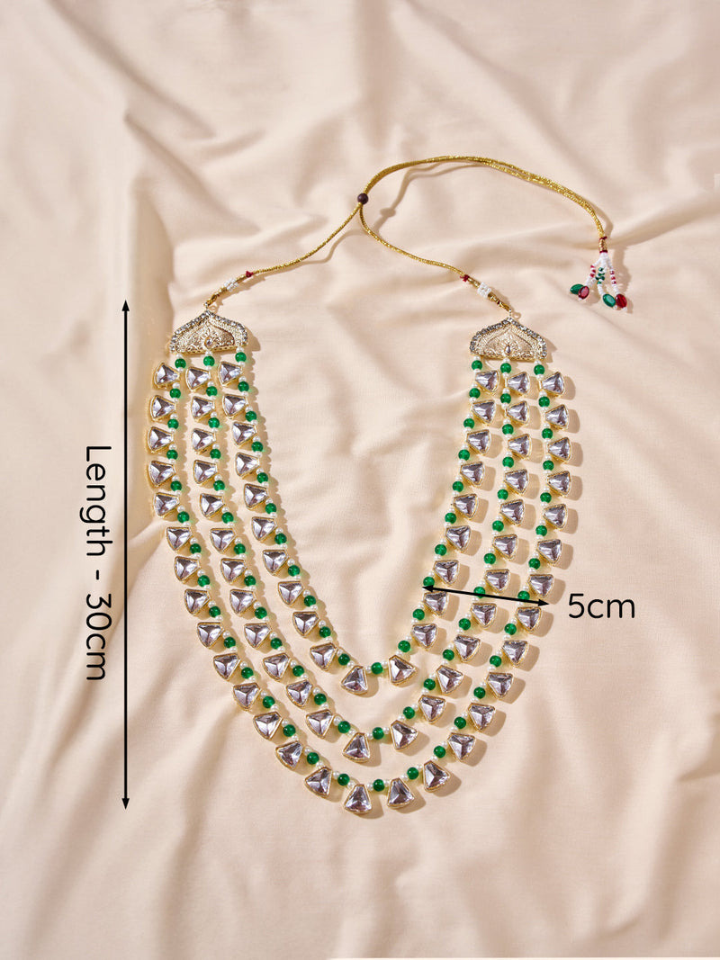 Vastramay Men's Wedding Necklace - Green Silver Layered Design