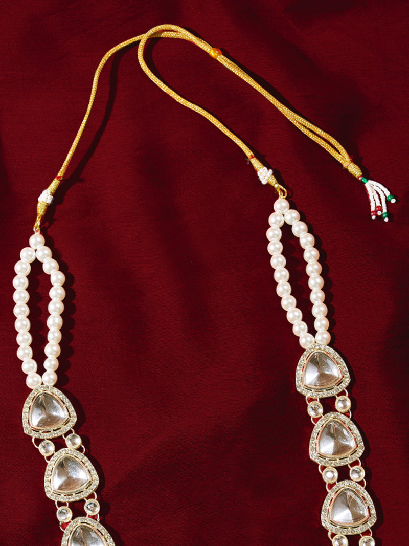 Vastramay Men's Traditional Wedding Necklace - Cream Single Layer Rhinestone Pearl Design