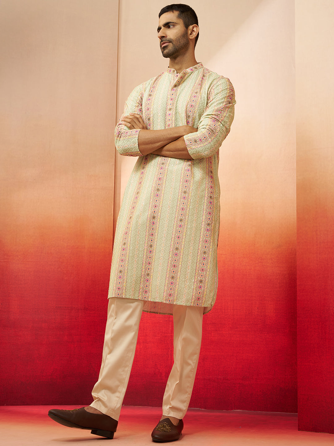 Men's Beige Cotton Lycra Pants