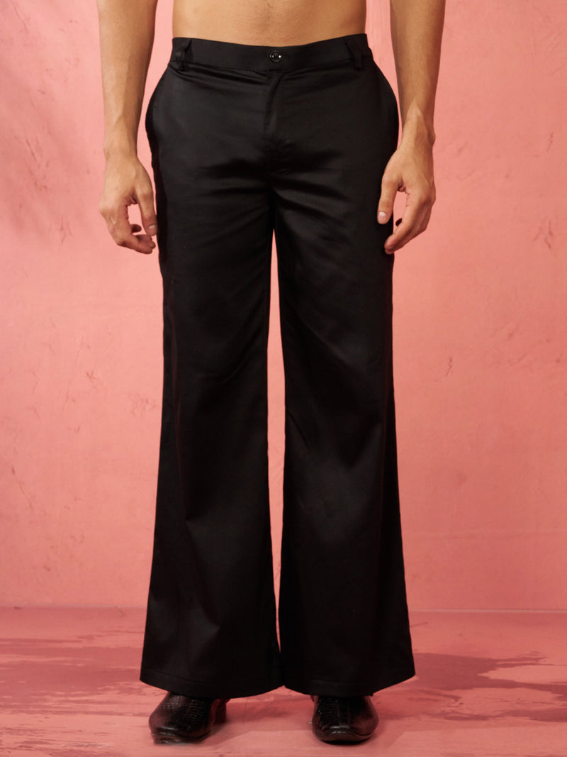 Men's Black Fine Satin Palazzo Pants
