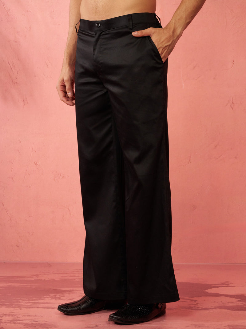 Men's Black Fine Satin Palazzo Pants
