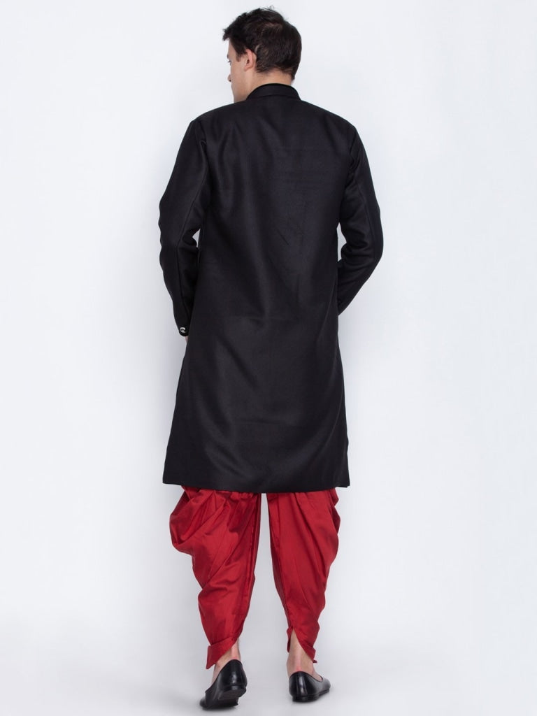 VASTRAMAY Men's Black Cotton Blend Sherwani Set