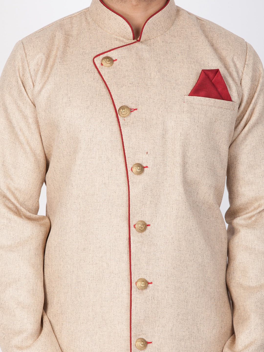 VASTRAMAY Men's Brown Cotton Blend Sherwani Set