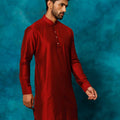 Men's Maroon Cotton Blend Curved Kurta