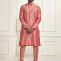 VASTRAMAY Men's Pink Cotton Silk Blend Kurta