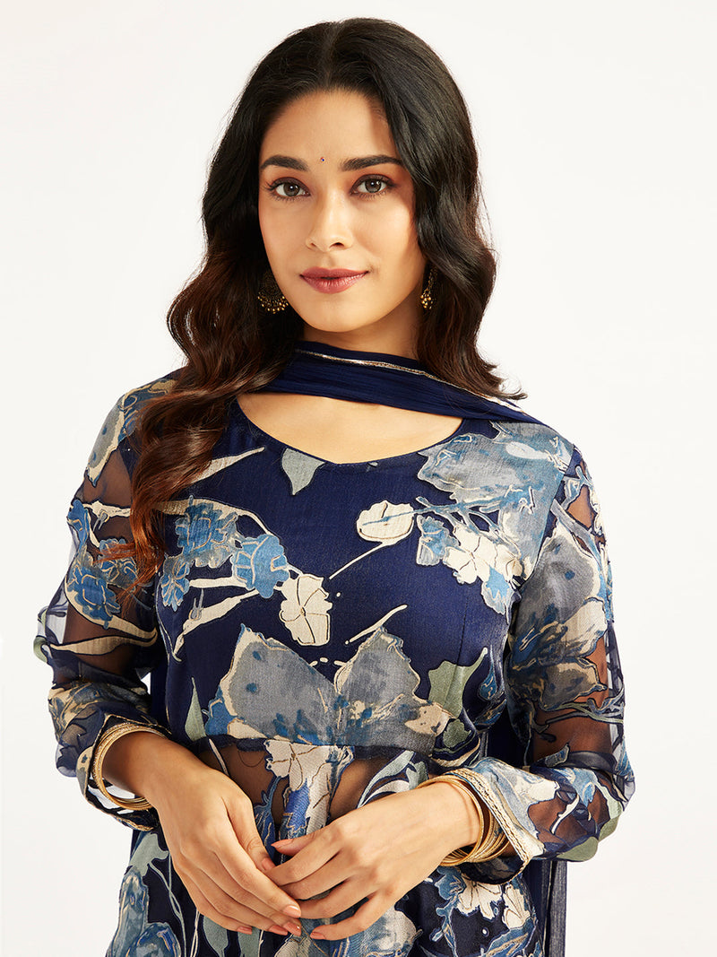 Women's Navy Blue Anarkali Set