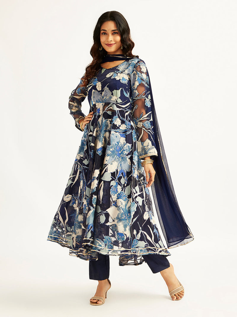Women's Navy Blue Anarkali Set