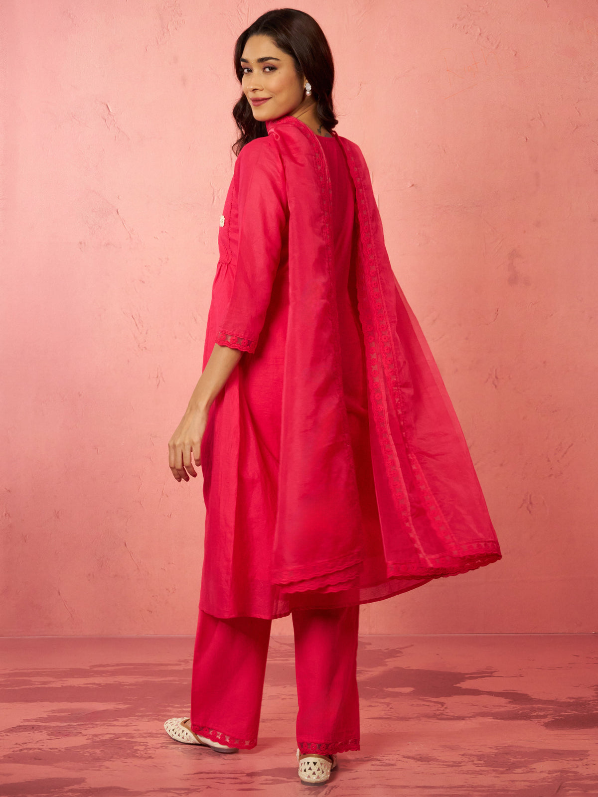 Women's Pink Chanderi Anarkali Kurta Set