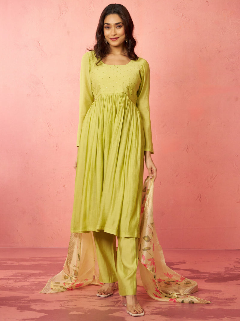 Women's Mint Green Silk Anarkali Kurta Set