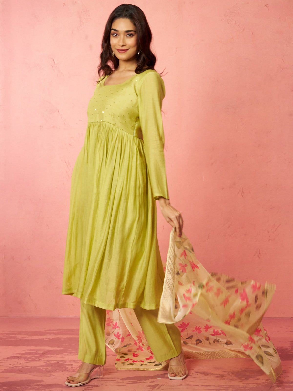 Women's Mint Green Silk Anarkali Kurta Set