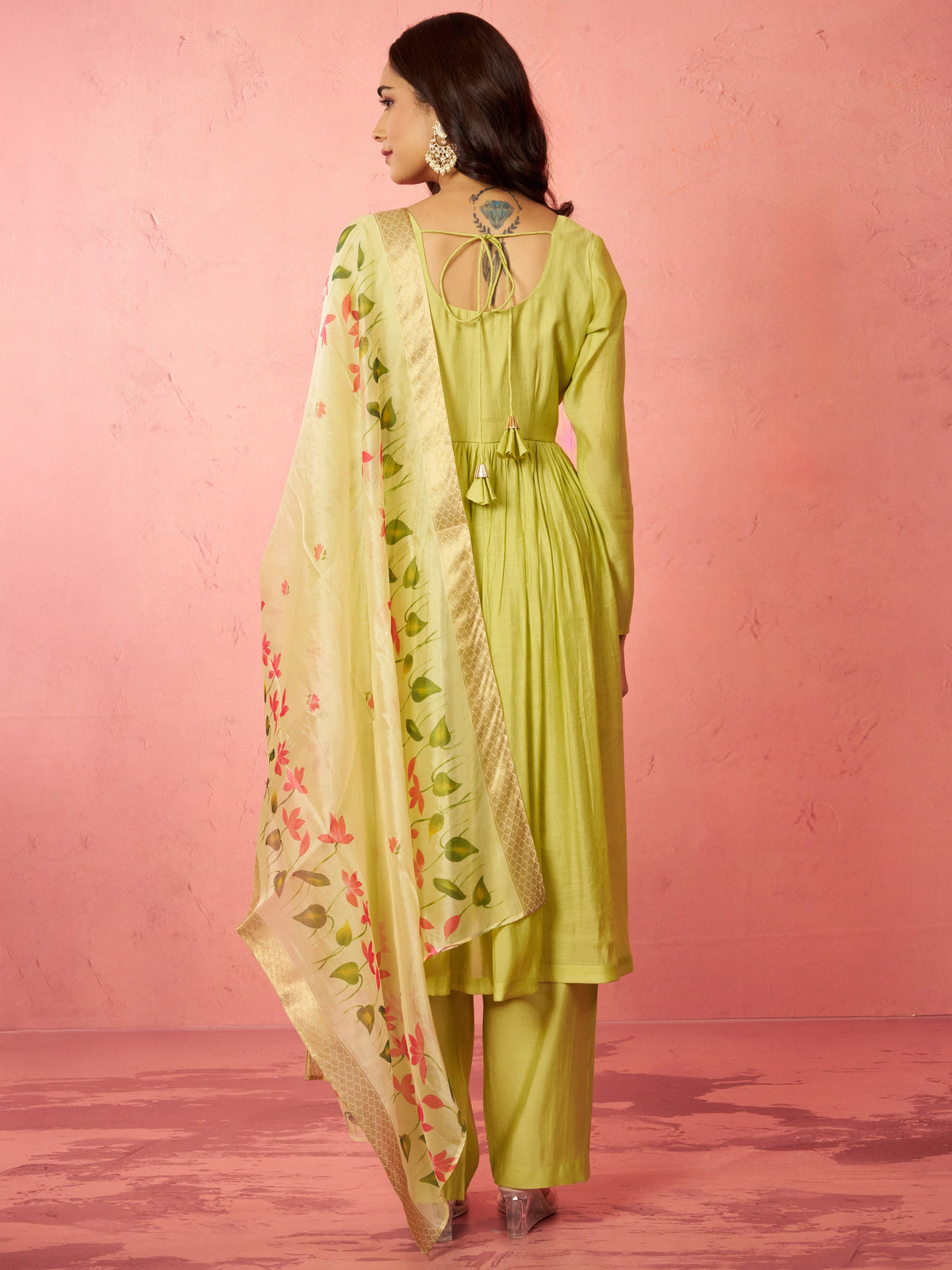 Women's Mint Green Silk Anarkali Kurta Set