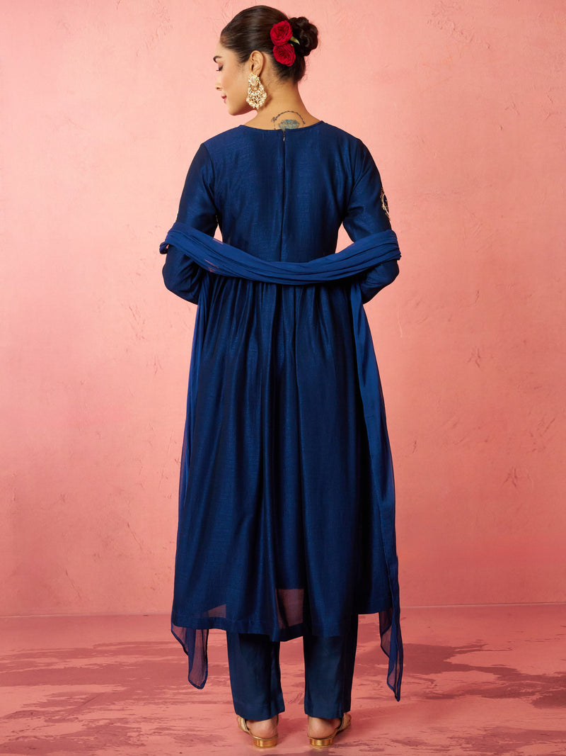 Women's Blue Silk Anarkali Kurta Set