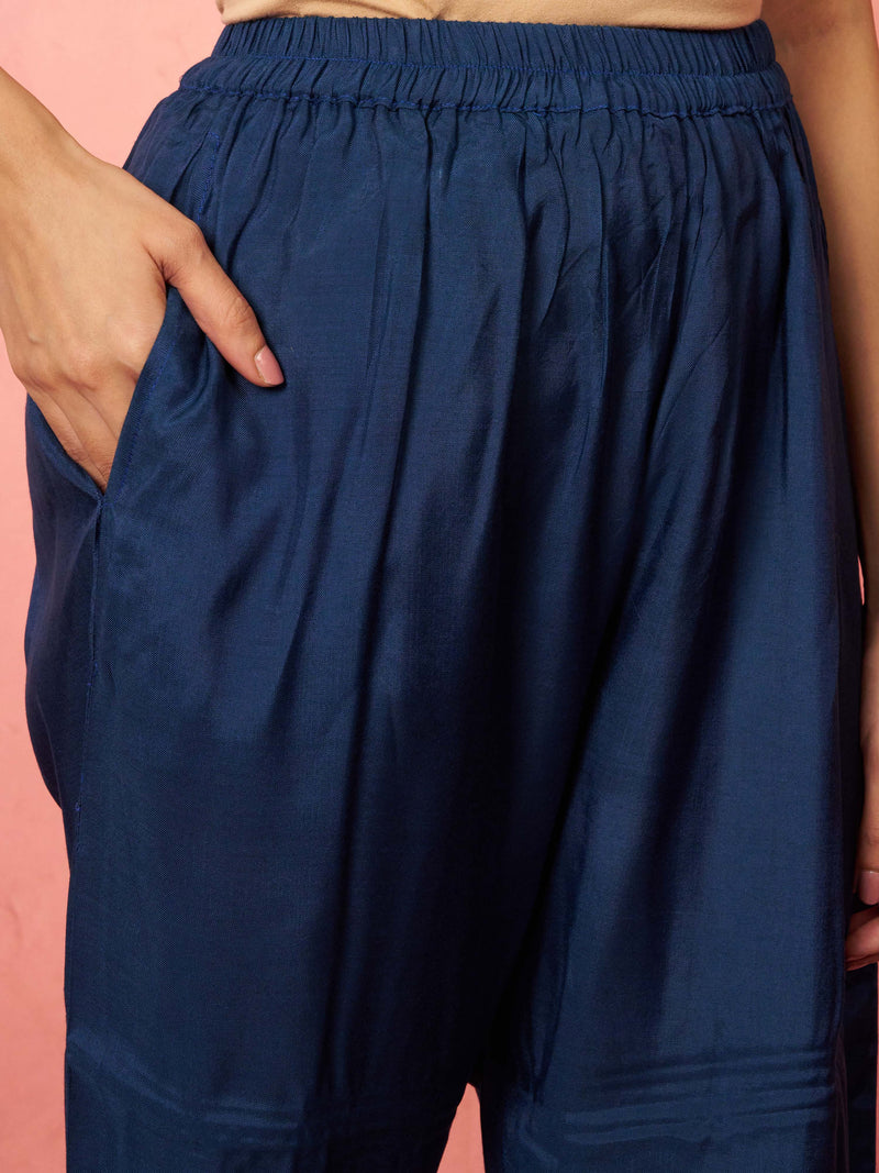 Women's Blue Silk Anarkali Kurta Set