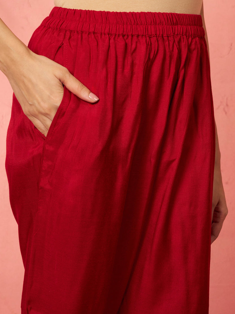 Women's Maroon Silk Anarkali Kurta Set