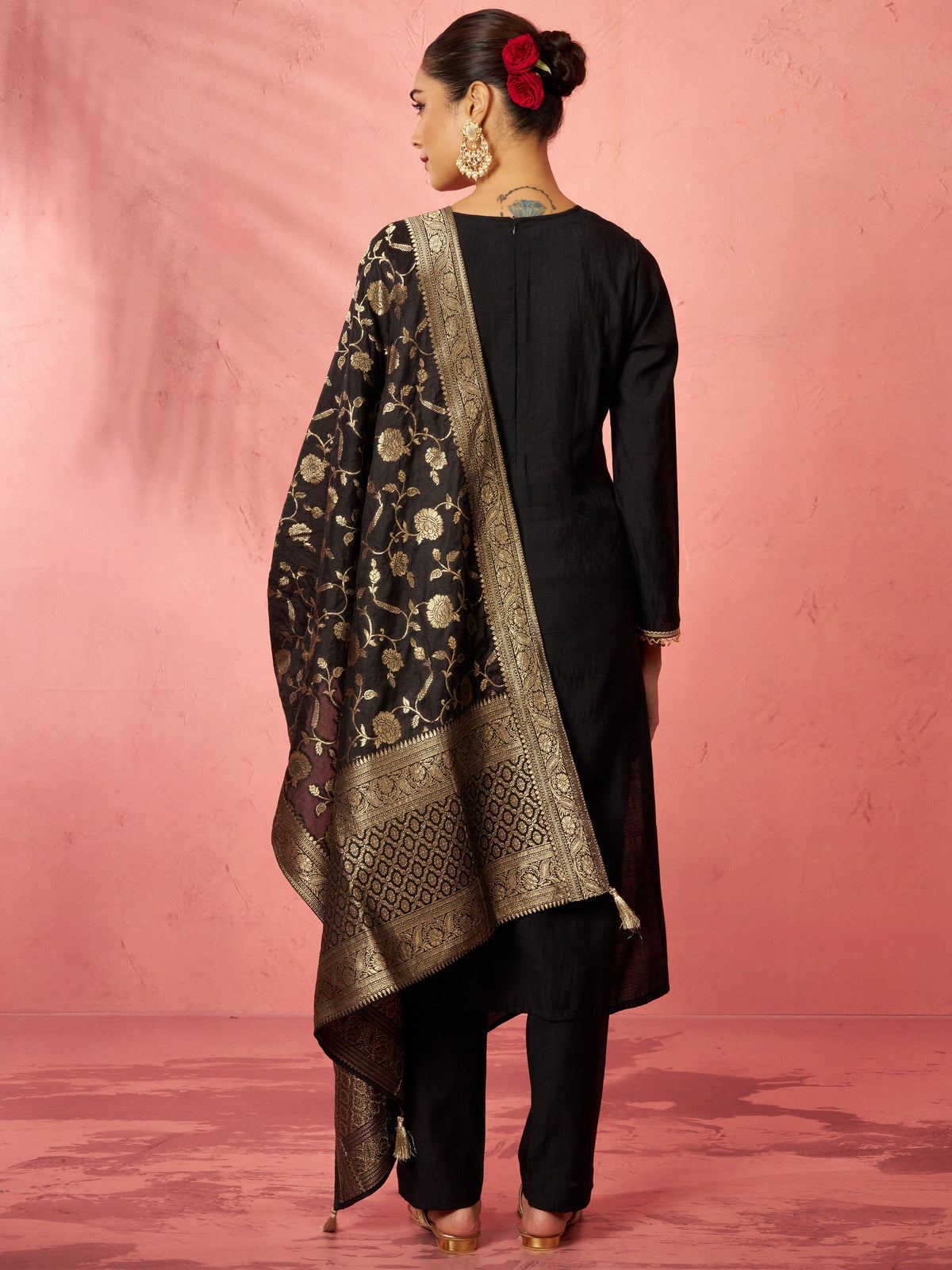Women's Black Cotton Straight Kurta Set