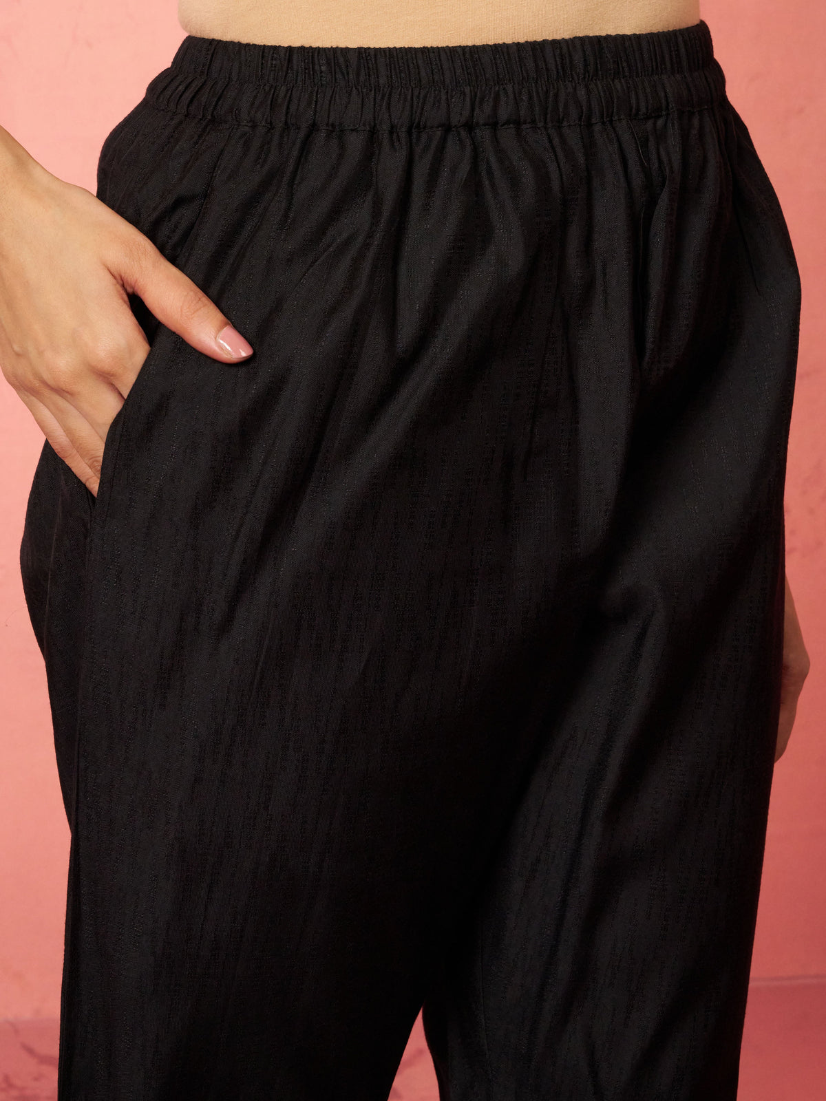 Women's Black Cotton Straight Kurta Set