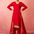 Women's Red Cotton Straight Kurta Set