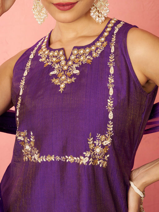 Women's Purple Cotton Kurta Sharara Set