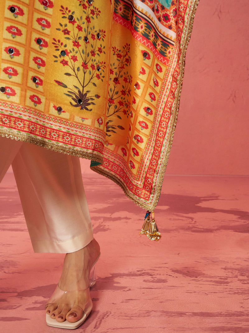 Women's Multicolour Chinon Kaftan Kurta Set