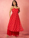 Women's Red Chinon Sequin Anarkali Set with Palazzo