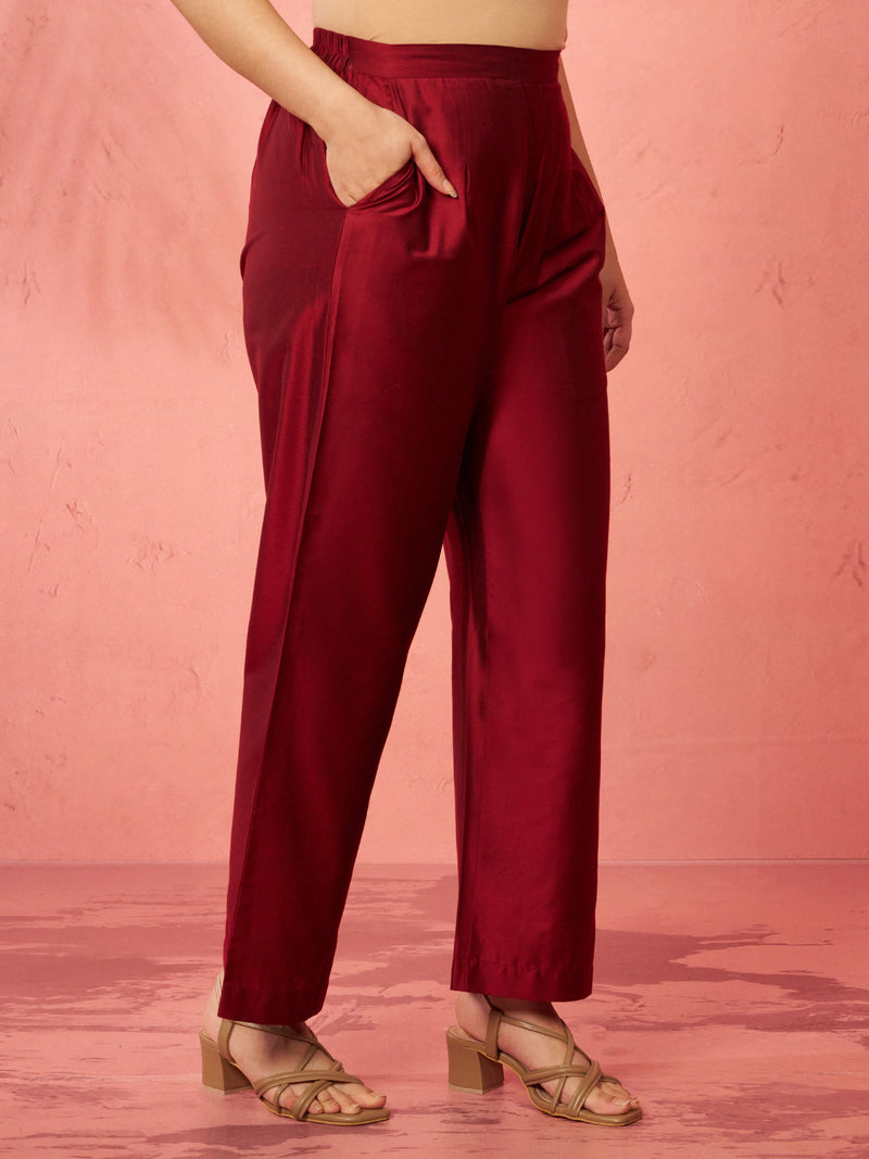 Women's Maroon Viscose Palazzo Pants