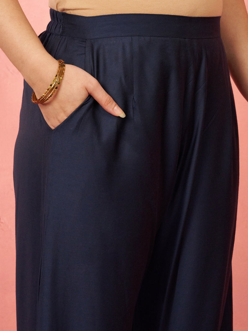 Women's Navy Blue Viscose Palazzo Pants