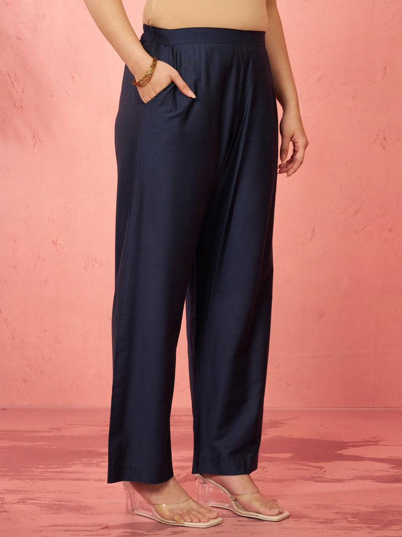 Women's Navy Blue Viscose Palazzo Pants