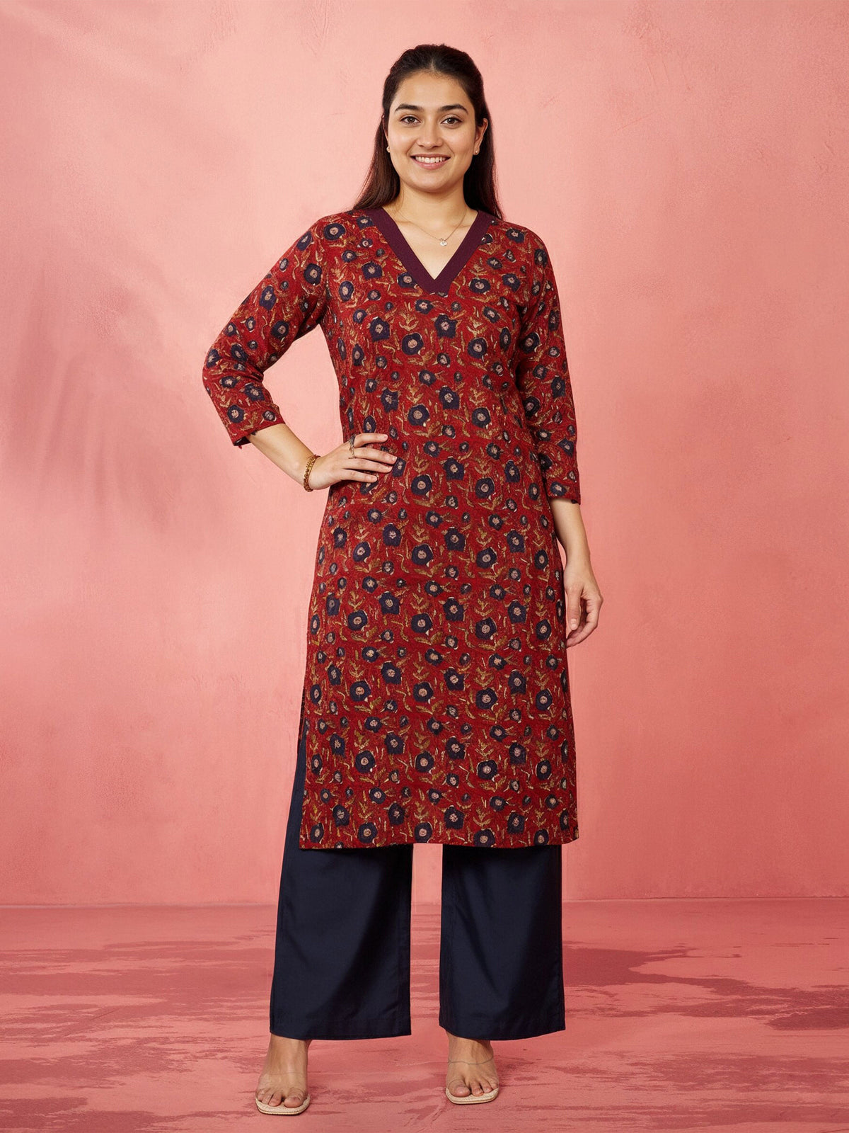 Women's Navy Blue Viscose Palazzo Pants