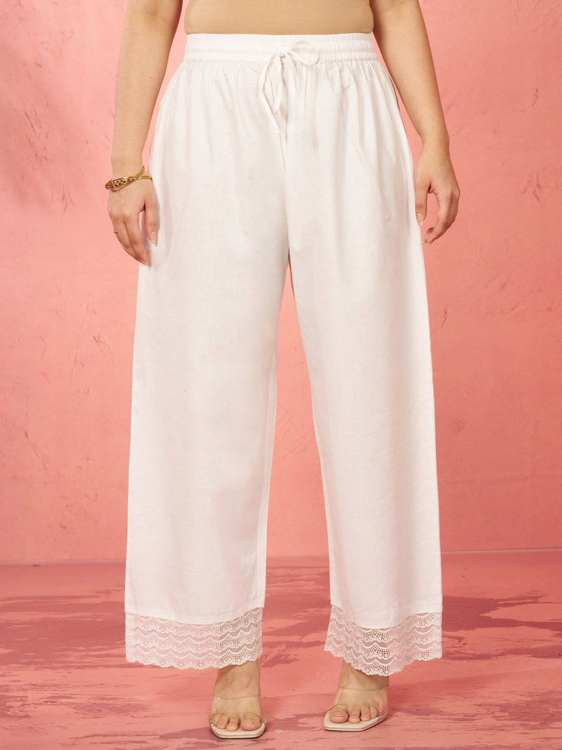 Women's White Cotton Palazzo Pants