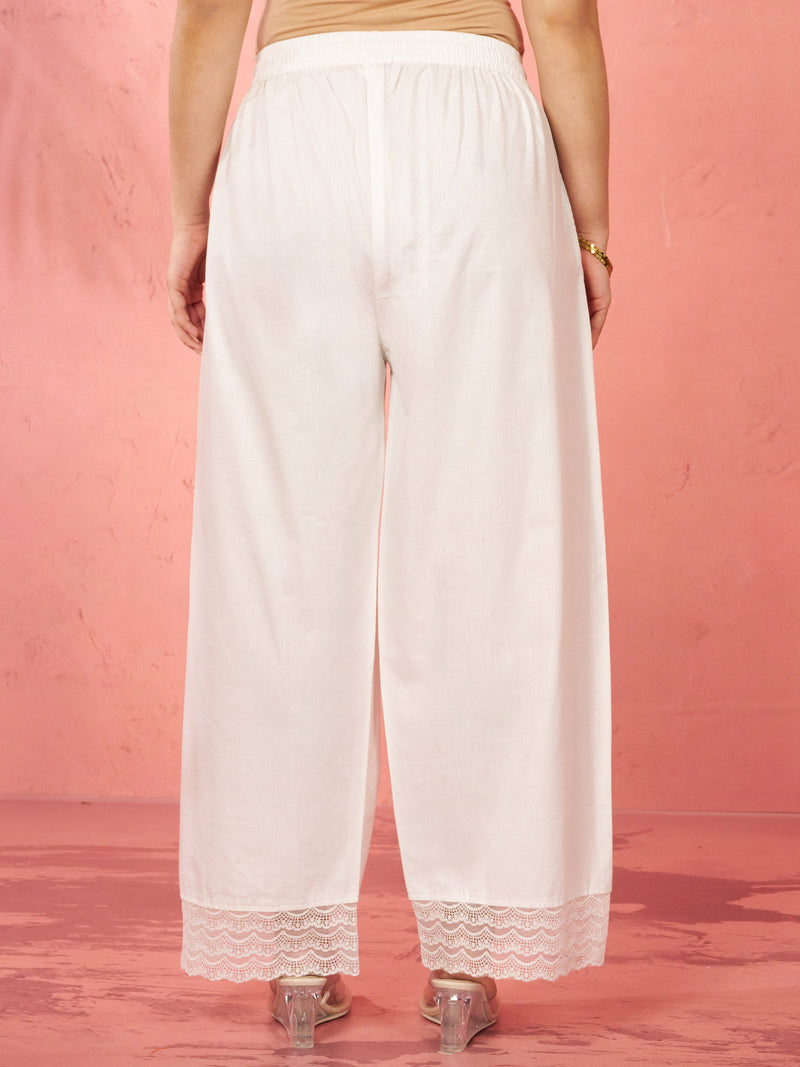Women's White Cotton Palazzo Pants