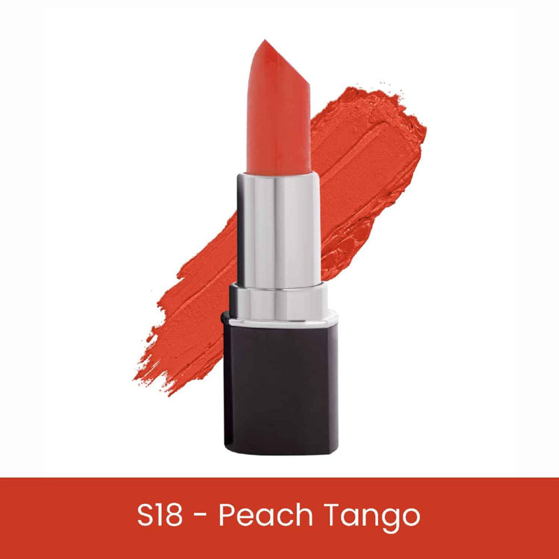 Lipstick with 'Peach Tango' color swatch on a white background