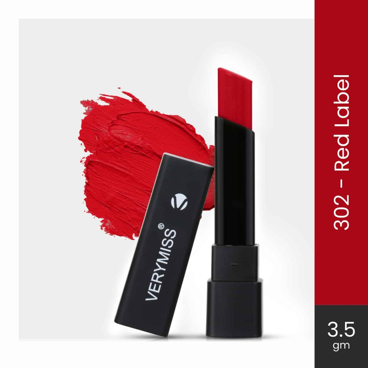 VeryMiss lipstick with red color swatch on a white background