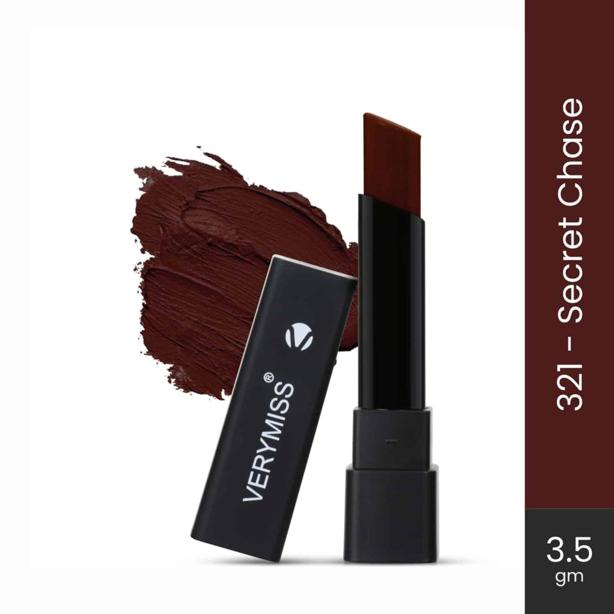 VeryMiss lipstick with color swatch and product details on a white background