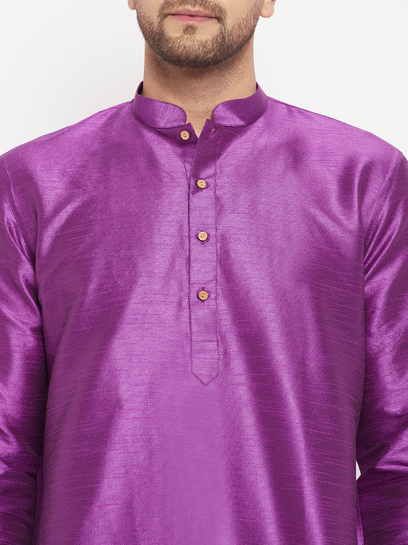 VASTRAMAY Men's Purple Cotton Silk Blend Kurta