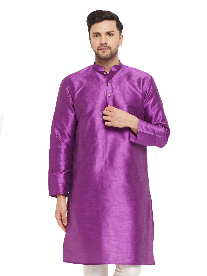 VASTRAMAY Men's Purple Cotton Silk Blend Kurta