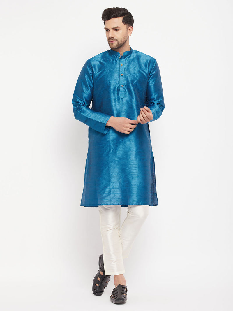 Men's Blue Silk Blend Kurta