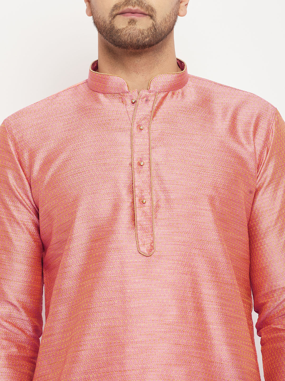 VASTRAMAY Men's Pink Silk Blend Kurta
