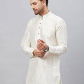 VASTRAMAY Men's Cream Silk Blend Curved Kurta
