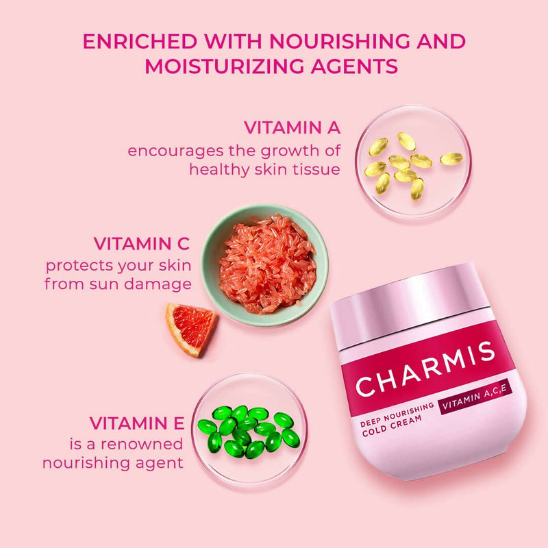 Charmis Deep Nourishing Cold Cream with Vitamin C, A and E for Glowing and Moisturized Skin