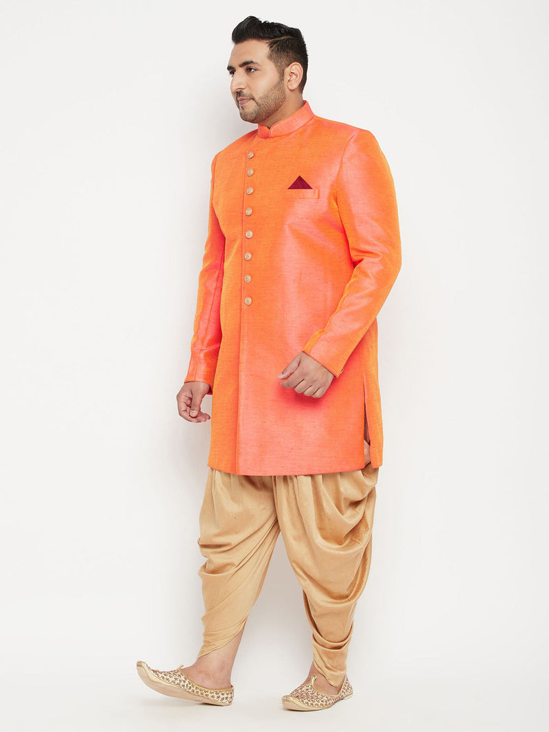 Men's Plus Size Orange Slim Fit Sherwani Set